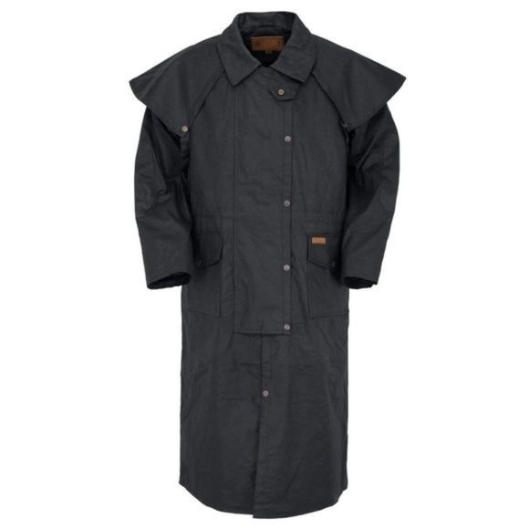 Australian outback extra long black Stockman Duster oilskin slicker ranch trench - Picture 2 of 9